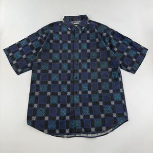 Vintage Weekends Shirt Mens XL Blue Black Abstract Geometric Print Short Sleeve
